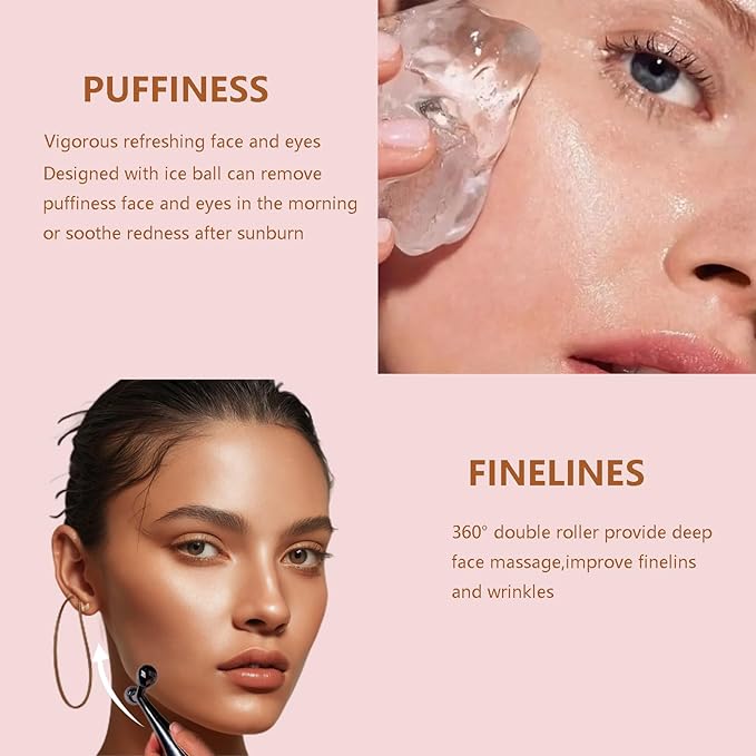 3D Facial Roller Massager Tools with Ice Ball for Tightening and Puffiness,Eye Roller for Puffy Eyes,Face Skin Care Tool for Wrinkles and Lifting for Women