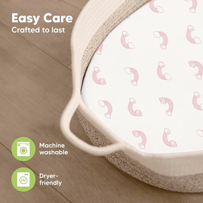 2-Pack Organic Bassinet Sheets for Girls, Boys - 100% Cotton Bassinet Mattress Sheets Compatible with Halo Bassinest Swivel Sleeper, Graco,Baby Delight,Chicco,Unisex Fitted Bassinet Sheets (Dreamland)