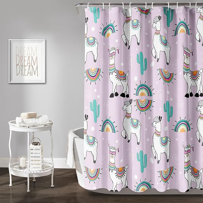 AILONEN Cool Llama Shower Curtain,Purple Desert Cactus Llama Bath Curtain,Polyester Water for Bathroom with 12 Plastic Hooks,72" W*72" H Purple