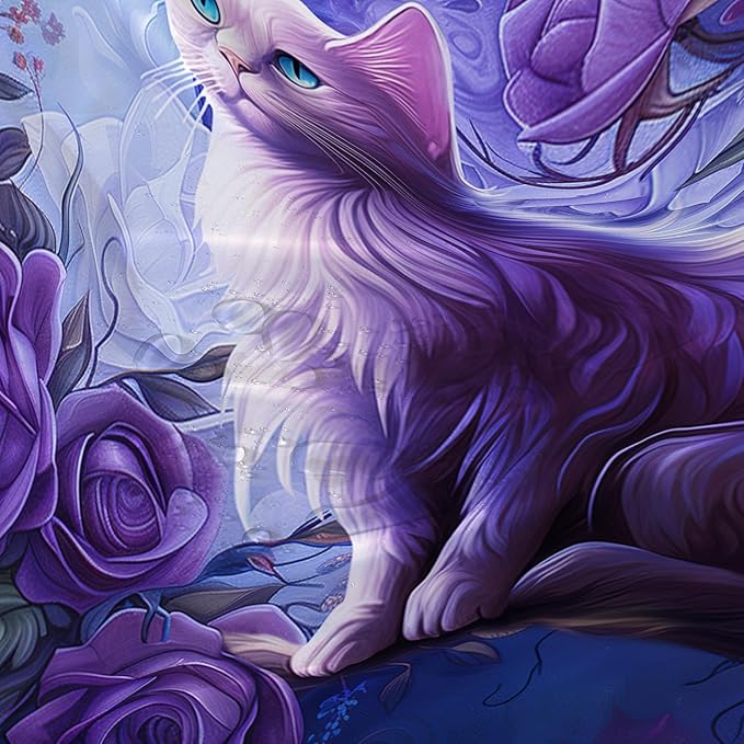 AILONEN 3D Cute Cat Shower Curtain Set, Purple Oil Rose Waterproof Fabric Shower Curtain for Kids Boys Girls,Cat Lovers Animal Design Shower Curtain for Bathroom with Hooks,72" W*72" H