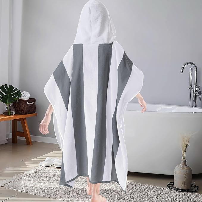 VOOVA & MOVAS Teens Hooded Towel - Teens Hooded Pool Towel Robe (8-16Years), Large Absorbent Cotton - Versatile for Beach, Pool, Swim, and Bath,Dark Gray Stripe