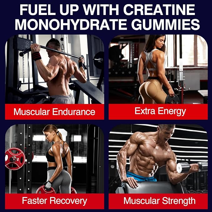5000mg Creatine Monohydrate Gummies, Creatine for Women and Men, Chewable Creatine Pre Workout Gummies with Taurine & B6 - for Muscle, Recovery, Strength, Energy, Endurance & Performance - 120 Count