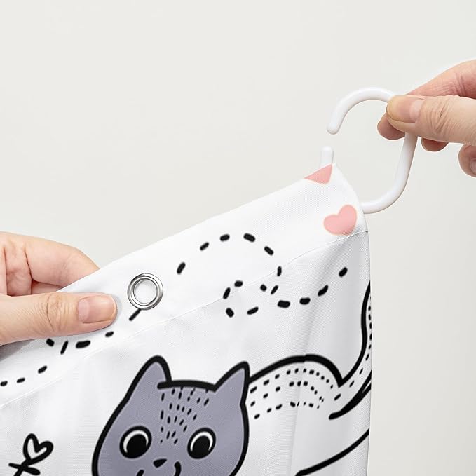 AILONEN Cat Shower Curtain, Cute Cat Cartoon Pet Cat Kitten Bathroom Curtain,Cat Paw Print Cat Lover Bath Curtain 72" W*96" H Polyester Waterproof Bathroom Curtain with 12 Hooks