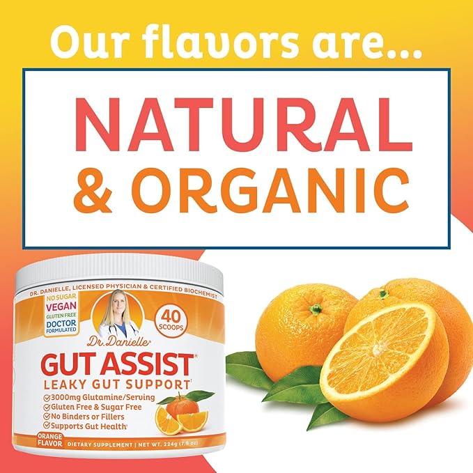 Doctor Danielle Gut Assist - Leaky Gut Repair Supplement Powder - Glutamine, Arabinogalactan, Licorice Root - Supports IBS, Heartburn, Bloating, Gas, Constipation, SIBO from, Orange Flavor