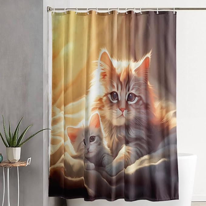 AILONEN 3D Kawaii Cat Shower Curtain, Beautiful Kittens with Flower Shower Curtain for Kids Girl Boys Bathroom Decor,Cute Pet Animal Cat Lover Waterproof Shower Curtains Sets with Hooks,72" W*78" H