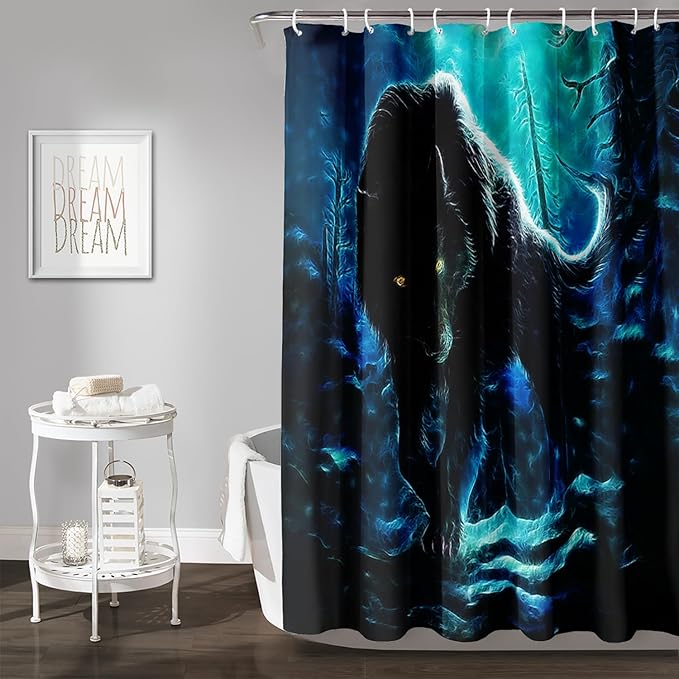 AILONEN Wolf Shower Curtain,Evening Moon Wolf Bath Curtain Gifts for Kids Boys Girls,Safari Wolf Polyester Waterproof with 12 Plastic Hooks 72" W*78" H