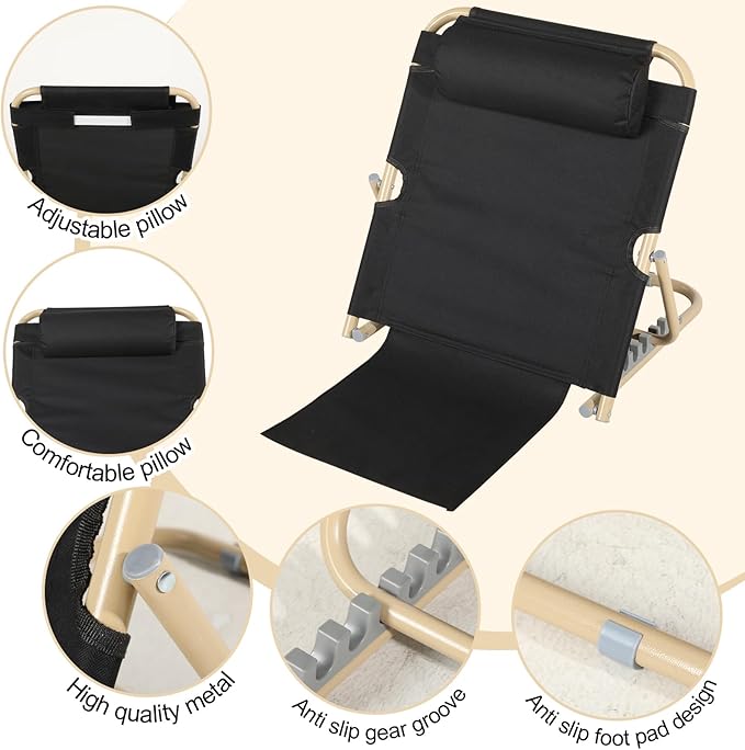 Lifting Bed Backrest Portable Folding Adjustable Sit up Back Rest Multifunction Chair for Bed Change Angle of Backrest for Elderly Patients Back Neck Lumbar Support (Black,23.6 Inch)