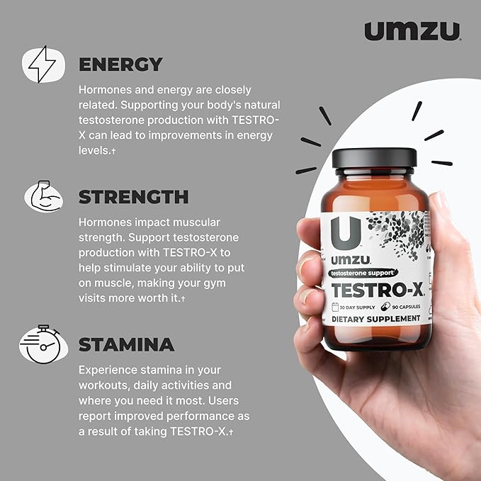 UMZU Testro-X Testosterone Supplement for Men | Support Energy, Strength, Stamina & Healthy T Levels (30 Day Supply | 90 Capsules)