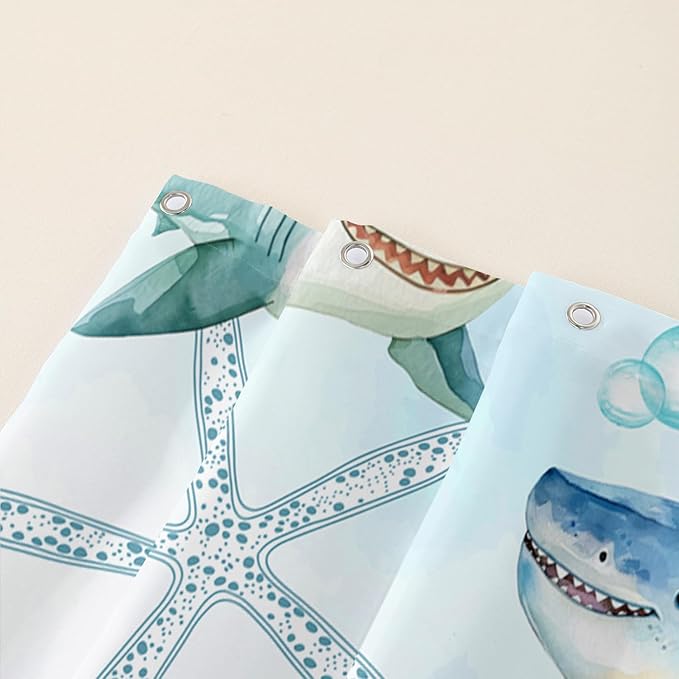 AILONEN Shark Shower Curtain for Bathroom, Cute Shark Bathroom Curtain,Blue Tie Dye Ocean Theme Bath Curtain 36" W*72" H Polyester Waterproof Children Boys Bathroom Curtain with 12 Hooks