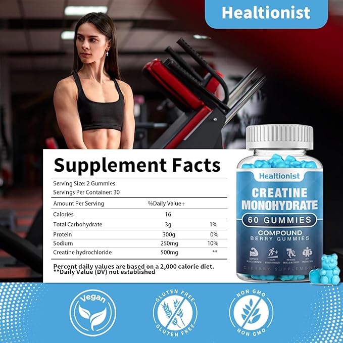 1 Pack Creatine Monohydrate Gummies for Men & Women, Chewable Creatine Monohydrate for Muscle Strength & Growth, Muscle Builder, Energy Boost, Pre-Workout Supplementm, Vegan, 60 Counts