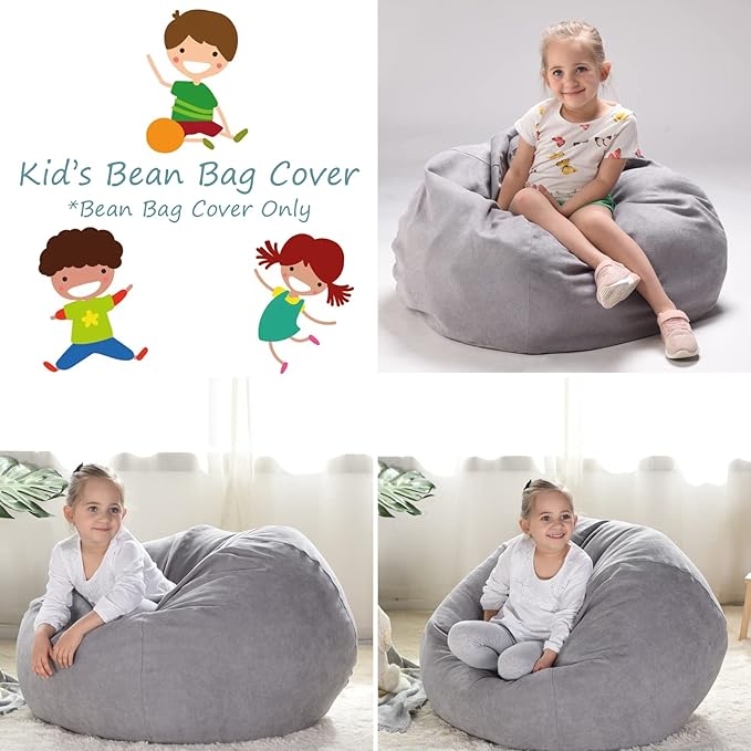 YuppieLife Stuffed Animals Bean Bag Chair Cover Candy-Colored Bean Bag(Just Cover, No Filling)/Large Stuff 'n Sit Organization/Toy Storage Bag/Kids Toys Organizer(27'',Grey)