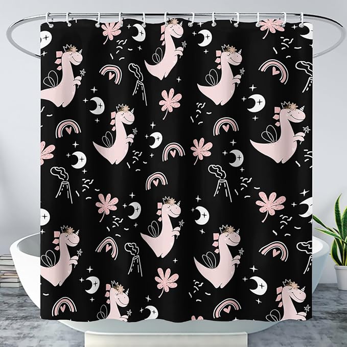 AILONEN Cute Dinosaur Shower Curtain,Cartoon Dinosaur Bath Curtain Gifts for Kids,Polyester Waterproof for Bathroom, 72" W*84" H with 12 Plastic Hooks