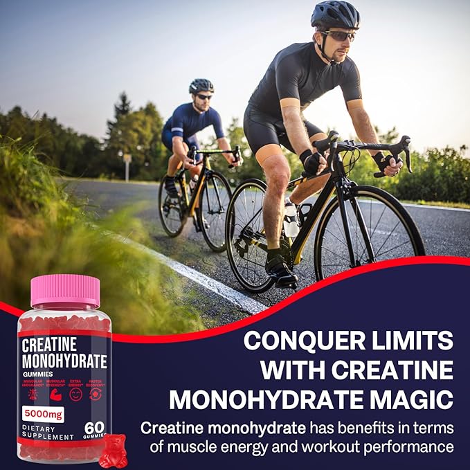 5000mg Creatine Monohydrate Gummies, Creatine for Women and Men, Chewable Creatine Pre Workout Gummies with Taurine & B6 - for Muscle, Recovery, Strength, Energy, Endurance & Performance - 120 Count