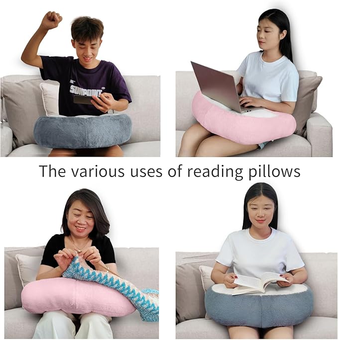Reading Pillow Lap Pillow for Reading Gaming Pillow for Arms Crochet Pillow Provides Wrist & Elbow Support Suitable for Reading Gaming Working While Sitting on The Bed Floor or Sofa (Grey)