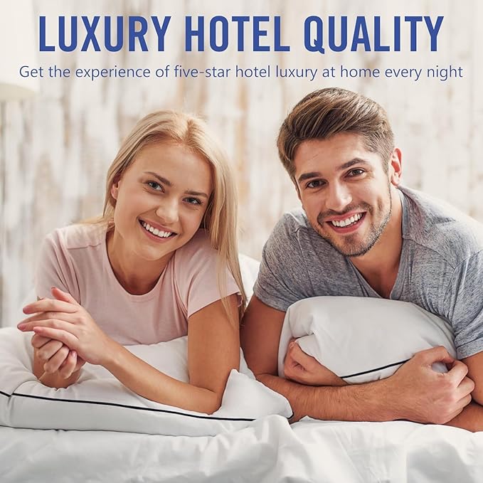 Hotel Collection Bed Pillows for Sleeping 4 Pack Queen Size Cooling Pillows Set of 4 for Back, Stomach or Side Sleepers, Super Soft Down Alternative Microfiber Filled Pillows