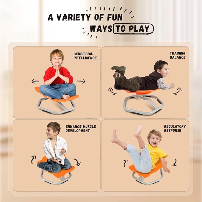 Elephant Kids Swivel Chair, Seat and Spinning Chair, Body Coordination Training Chair, Orange Non Slip Sensory Toys 360ยฐ Spinning Chair for Autistic Kids Aged 3+, Improving Toddler's Physical Fitness