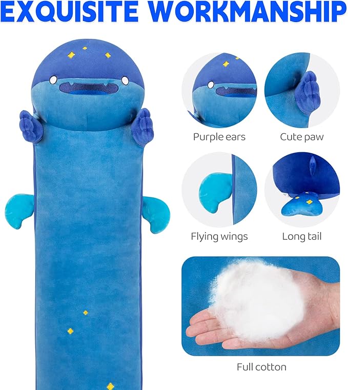 Long Whale Shark Plush Kawaii Kids Plush Toy Pillows, Cute Whale Shark Stuffed Animals Soft Plushies, Kitten Big Plush Throw Body Pillow Doll Gift for Girls Boys (Starry Whale Shark 20 Inch)