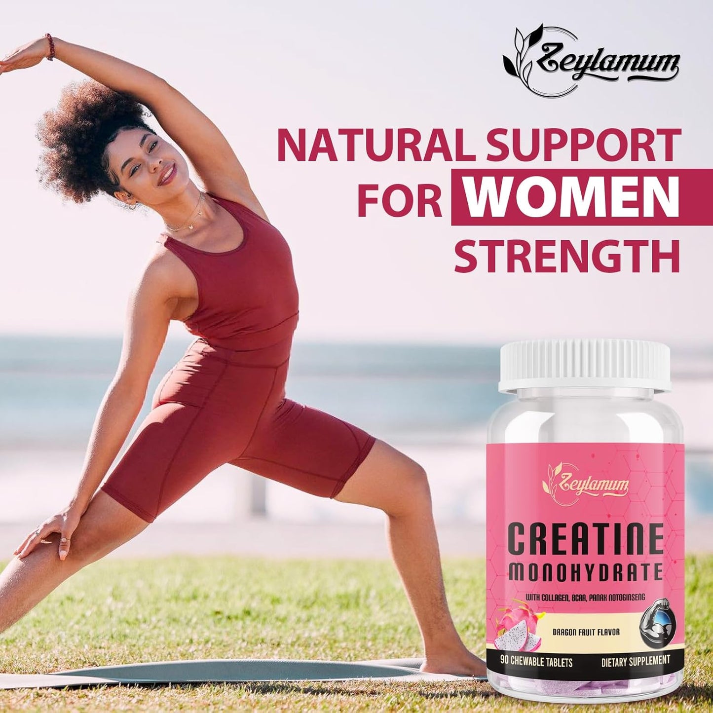 Creatine for Women | with Hydrolyzed Collagen, BCAA | 3g Creatine Chews for Women Booty Gain, Lean Muscles, Recovery & Energy, Vegan, Sugar Free Creatine, Powder Alternative, 60 Servings