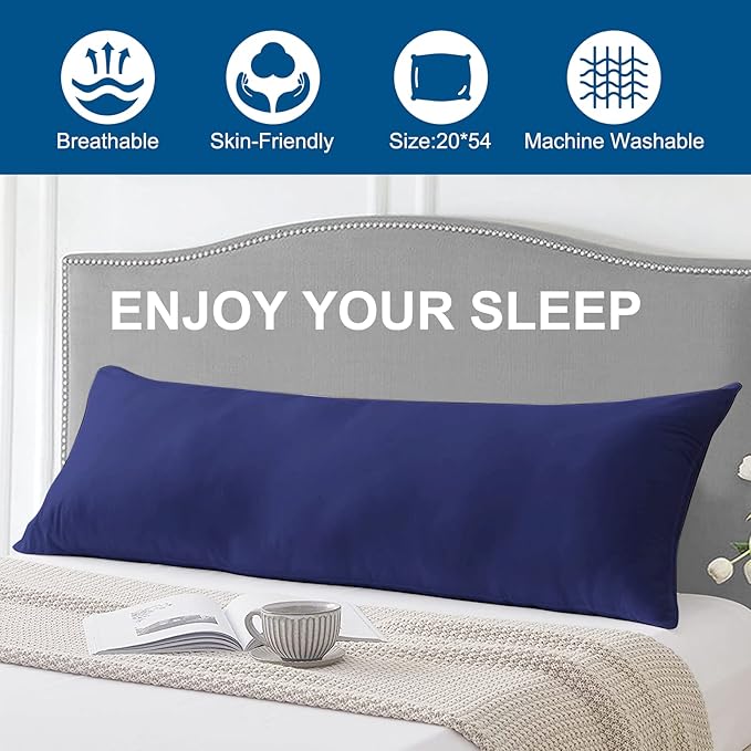 DOWNCOOL Large Body Pillow Insert- Breathable Full Body Pillow for Side Sleeper - Soft Long Bed Pillow for Adults - 20 x 54 inch (Blue)