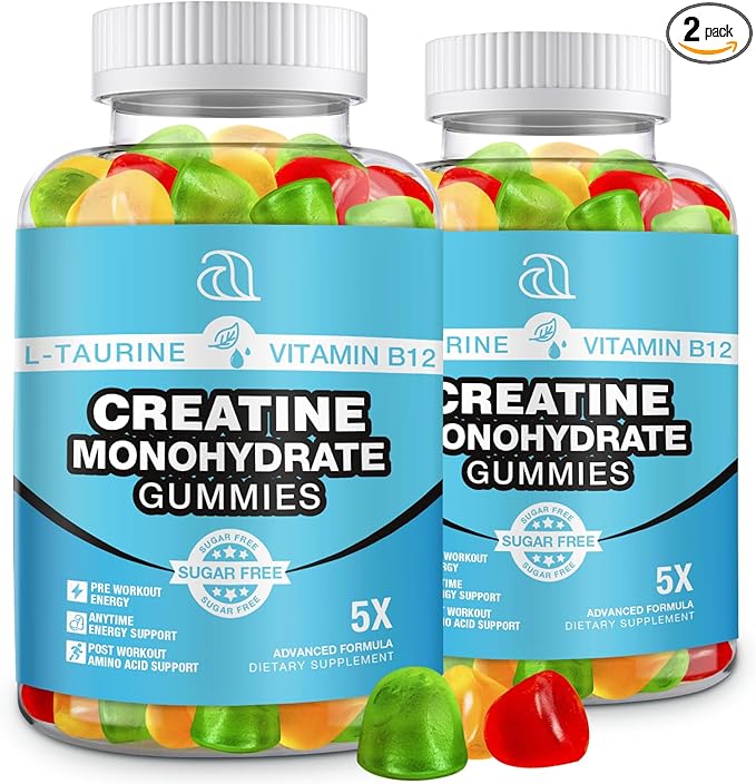 2 Pack Creatine Monohydrate Gummies 5000mg for Men & Women, 160 Count Chewable Creatine for Muscle Strength, Energy Boost, Muscle Builder, Creatine Supplement Made in USA