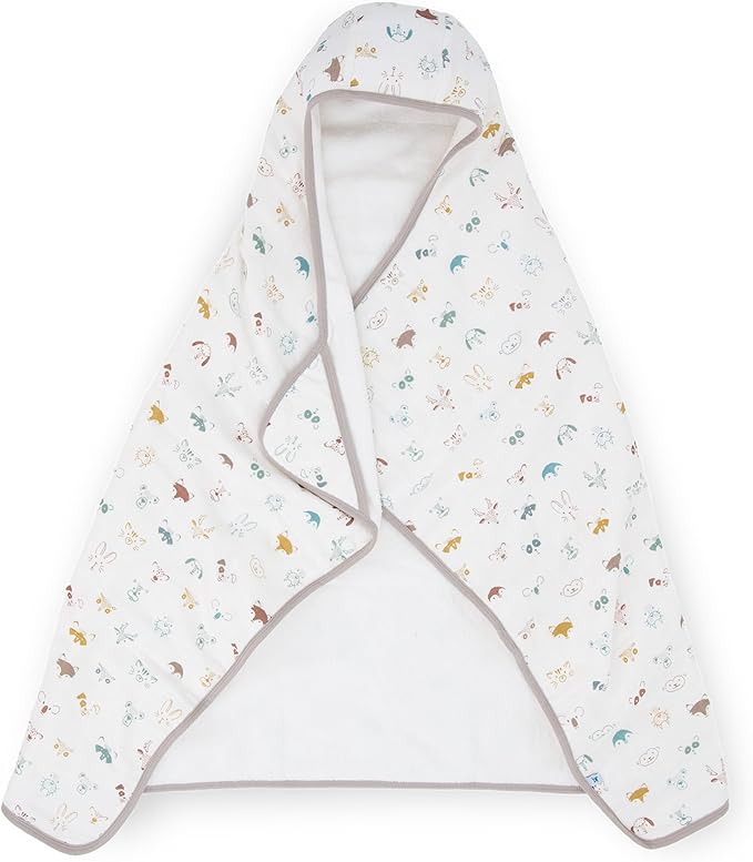Little Unicorn Cotton Muslin & Terry Hooded Towel, Larger Size 1-6 Years (Animal Crowd)