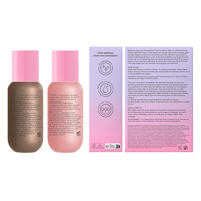 Glossmetics Sun-Kissed Glow Duo — Brightening Moisturizing Bronzing Drops & Liquid Blush for Cheeks, Makeup and Skincare for Radiant Sun-Kissed Skin — Liquid Bronzer & Blush, Pack of 2