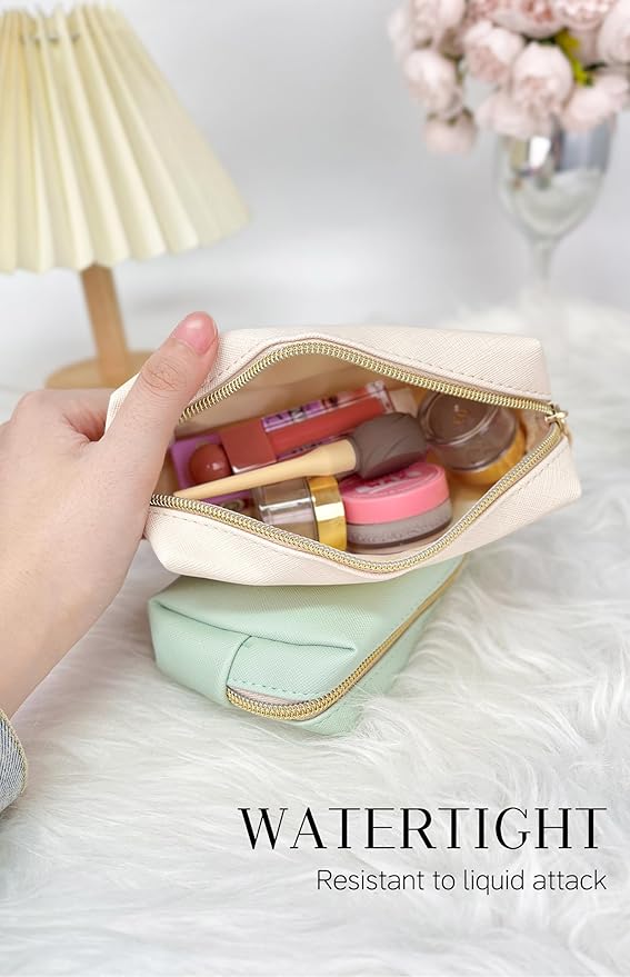 Leather Makeup Bag Set - Womens Small Cosmetic Bag for Purse with Pencils, Large Black Relavel Makeup Bag for Purse - Perfect for Travel and Daily Use