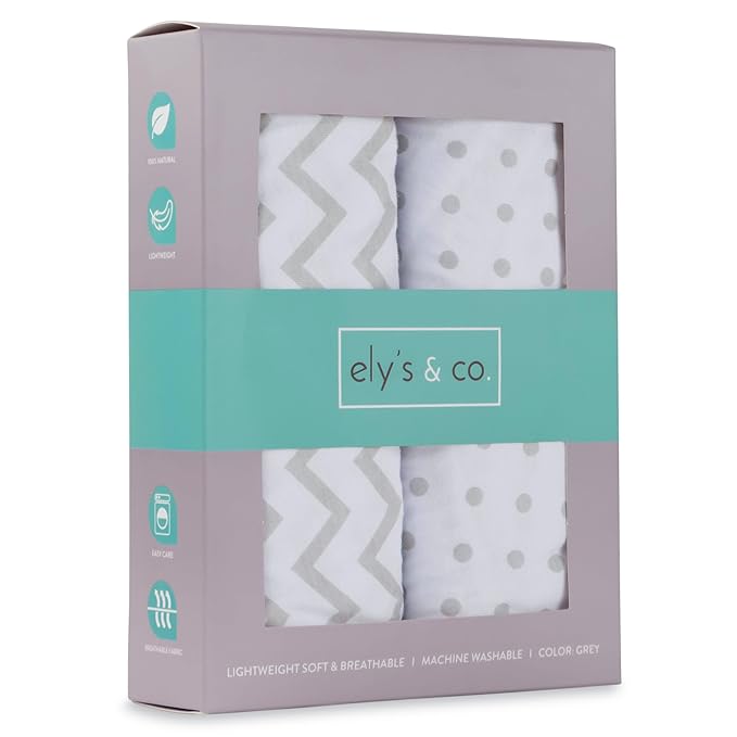 Bassinet Sheet Set 2 Pack - Baby Bassinet Sheets with 100% Jersey Cotton - Bassinet Sheets for Baby Girl and Boy, Newborn Essentials (Grey Chevron and Polka Dot)