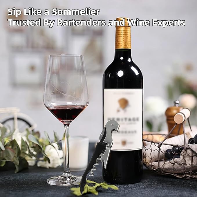 Wine opener,Foldable Server Wine Key,Chef Craft Select Waiters Corkscrew with Foil Cutter and Bottle Opener, Sturdy Stainless-Steel Screw, Stainless Steel/Black.