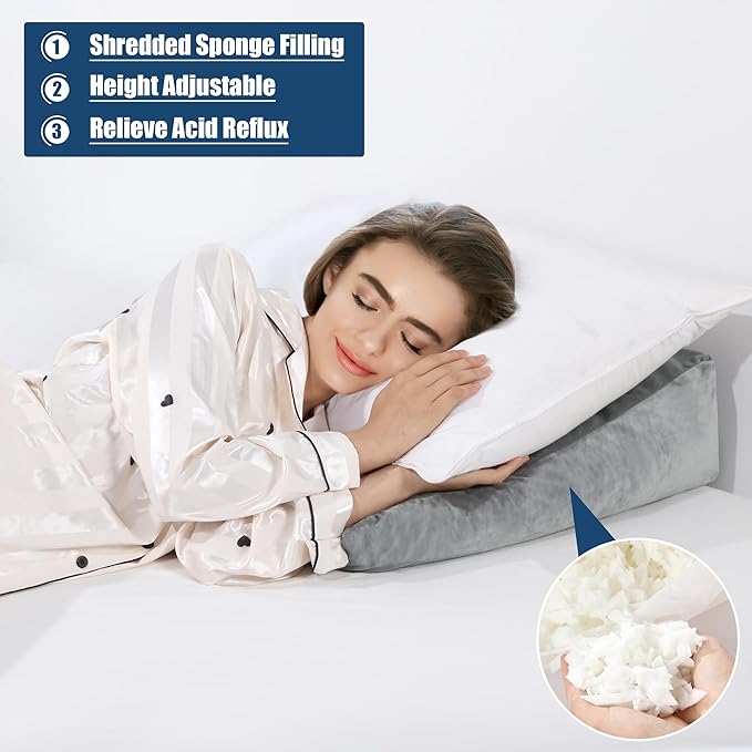 MABAZOO Adjustable Bed Wedge Pillow for Sleeping,Leg Elevation Pillow, Memory Foam Pillow for Post Surgery for Post, Back Support, Leg Elevation, Gerd Acid Reflux, Snoring