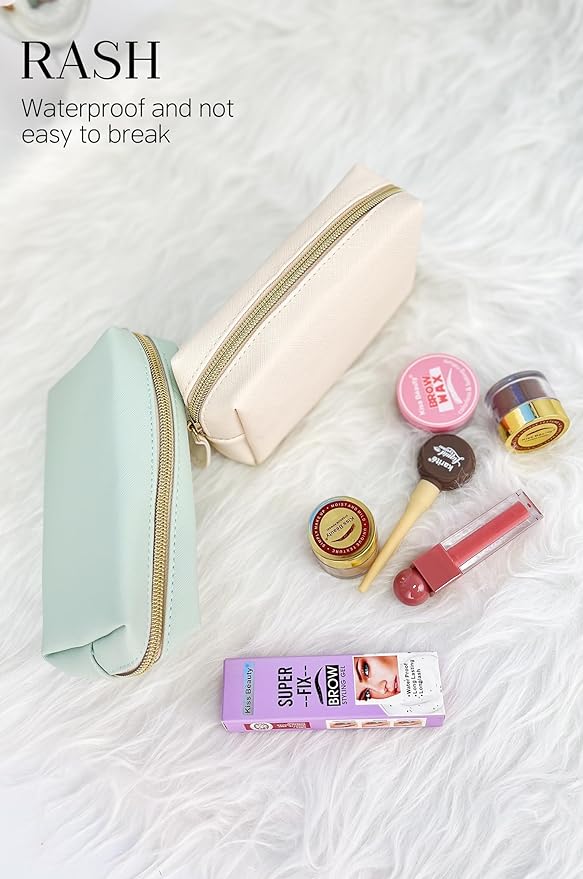 Leather Makeup Bag Set - Womens Small Cosmetic Bag for Purse with Pencils, Large Black Relavel Makeup Bag for Purse - Perfect for Travel and Daily Use