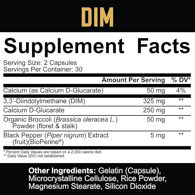 5% Nutrition Core DIM Supplement | Estrogen Regulation Support for Men & Women | Natural Diindolylmethane w/Calcium D-Glucarate, Organic Broccoli Powder + Bioperine (30 Servings / 60 VegCaps)