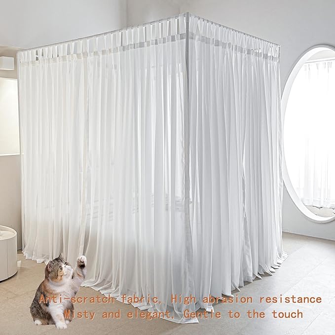 AIKASY Canopy Bed Board with Top and Self-Adhesive Velcro Strips, White Gauze Princess Bed Canopy Curtain Tent, Creating a Romantic Atmosphere in The Room(King/California King,White)