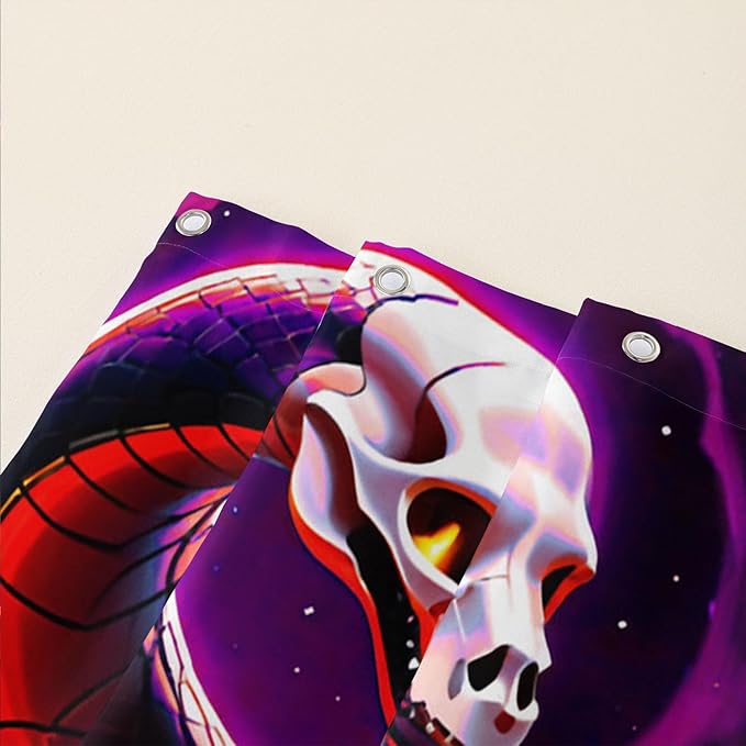 AILONEN Gothic Skull Shower Curtain for Bathroom,Terror Snake Skull Bath Curtain Decoration,Starry Skull Skeleton Print Waterproof Purple Curtain with 12 Plastic Hooks, 72" W*78" H