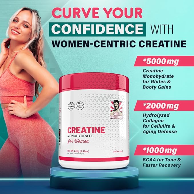 5g Creatine Monohydrate Powder Optimized for Women Booty Gain +2000mg Collagen +1g BCAA 2:1:1 (No Fillers) Supports Lean Muscles & Recovery, Pump, Energy & Stamina - Micronized, Natural & Made in USA