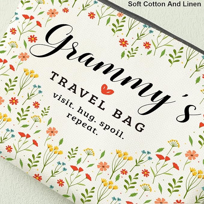 Grammy's Travel Bag Mothers Day Makeup Bag Grandma Gifts Grandma Birthday Gifts Funny Coloful Floral Cosmetic Bag for Women Nana Gigi Mimi Nanny Granny Mom Chirstmas Appreciation Retirement Gifts