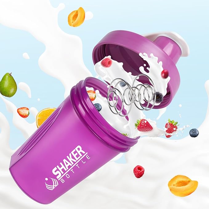 Shaker Bottle, 400ml Small Protein Shaker Cup with Mixing Ball for Smooth blending, Leak-Proof GYM Workout Water Bottles for protein& Smoothie Shake,Bpa Free (13oz / Purple)