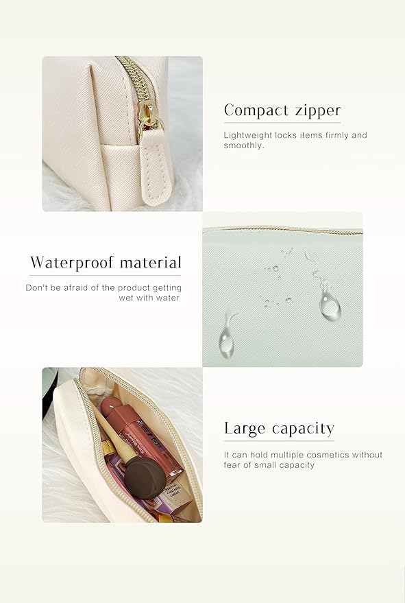 Leather Makeup Bag Set - Womens Small Cosmetic Bag for Purse with Pencils, Large Black Relavel Makeup Bag for Purse - Perfect for Travel and Daily Use