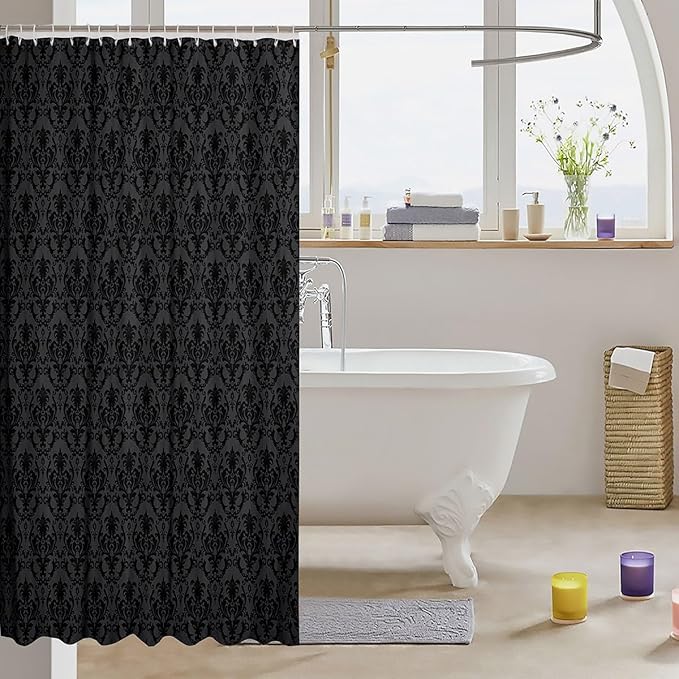 Feelyou Damask Shower Curtain 72"x84" Kids Vintage Floral Bathroom Shower Curtain Set for Boys Girls Teens Antique Victorian Baroque Bath Curtain Baroque Style Bathroom Accessories