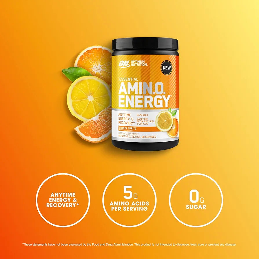 Optimum Nutrition New Flavor Amino Energy - Pre Workout with Green Tea, BCAA, Amino Acids, Keto Friendly, Green Coffee Extract, Energy Powder - Citrus Spritz, 30 Servings