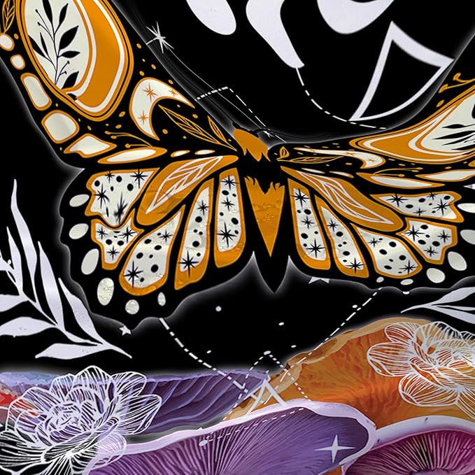 AILONEN Sun and Moon Shower Curtain,Death Moth Bath Curtain for Bathroom for Boys,Girls,Boho Hippie Style Shower Curtain,Colorful Mushroom Waterproof Fabric Shower Curtain Set with Hooks,60" W*72" H