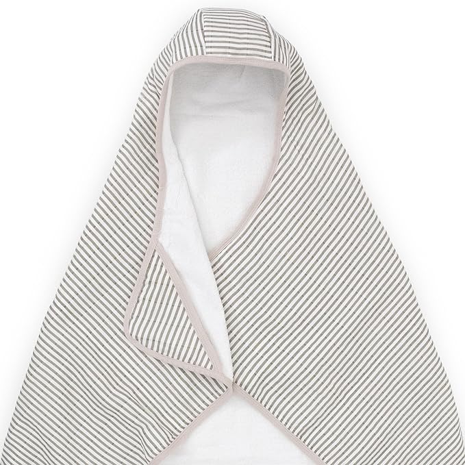Little Unicorn Cotton Muslin & Terry Hooded Towel, Larger Size 1-6 Years (Grey Stripe)