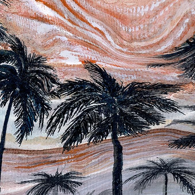 AILONEN Beach Shower Curtain,Retro Afterglow Bathroom Shower Curtain Sets for Girls Boys Teens Women, 60" W*72" H Sunset Coconut Tree Theme Bathroom Decors