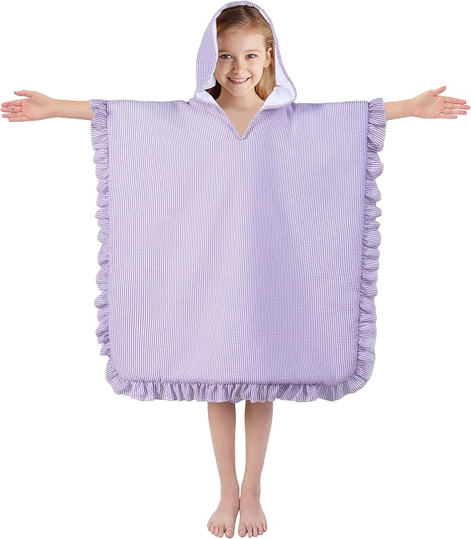 Hooded Towels for Kids,Toddler Bath Towel Swim Cover Up for Ages 3-10 Girls Boys Pool Towels Soft Thick 30"x30" Microfiber Poncho Towel(Purple)