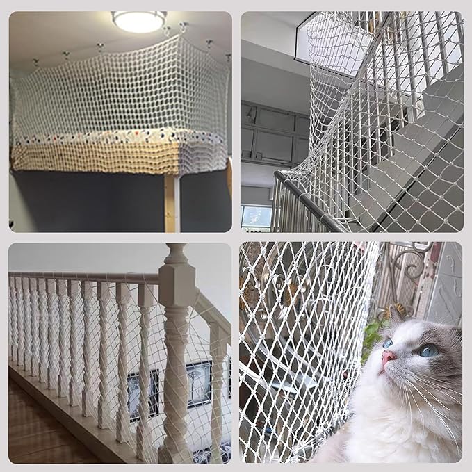 Rope Net Kids Safety Rope Netting Stairs Balcony Fence Safety Net Child Railing Playground Protection Rope Netting Indoor and Outdoor Decor Net White (6mm,1X3m)