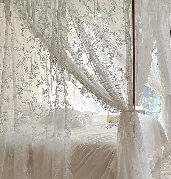 Mengersi Canopy Bed Curtains with Tie Backs,Bed Canopy Curtains Bed Drapes Sheer Curtains for Bedroom Decor(California King,White