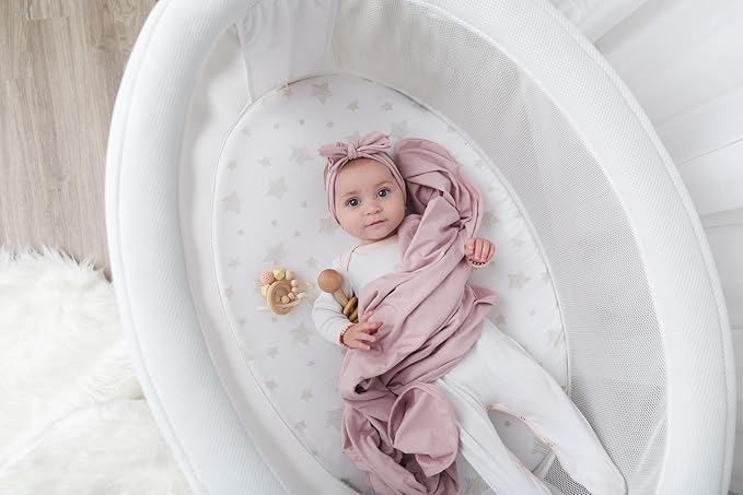 Ely's & Co. Bassinet Sheet Set 2 Pack 100% Jersey Cotton for Baby Girl and Baby Boy - Tan Drawn Star Design
