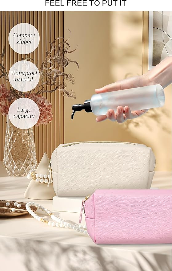Leather Makeup Bag Set - Womens Small Cosmetic Bag for Purse with Pencils, Large Black Relavel Makeup Bag for Purse - Perfect for Travel and Daily Use