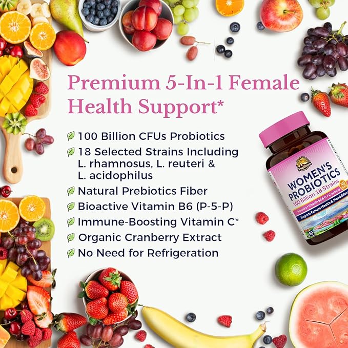 Vitalitown Women’s Probiotics | 100 Billion CFUs 18 Strains | Prebiotics, VC & B6, Cranberry | Shelf Stable | Vaginal, Urinary, Digestive & Mood Support | 60 Vegan Caps