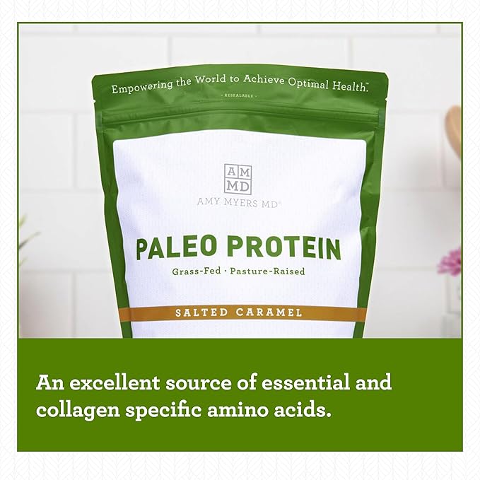 Amy Myers MD Pure Paleo Protein Powder - Clean Grass Fed Pasture Raised Protein - Hormone Free, Non-GMO, Gluten & Dairy Free - Perfect for Keto and Paleo - Salted Caramel - 29.31 oz (831 g)